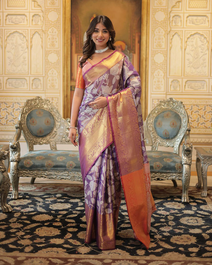 Designer Kanjivaram Silk Purple Color Saree