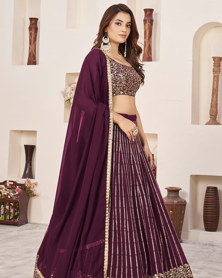 Wine Color Georgette Embroidery Lehenga Choli