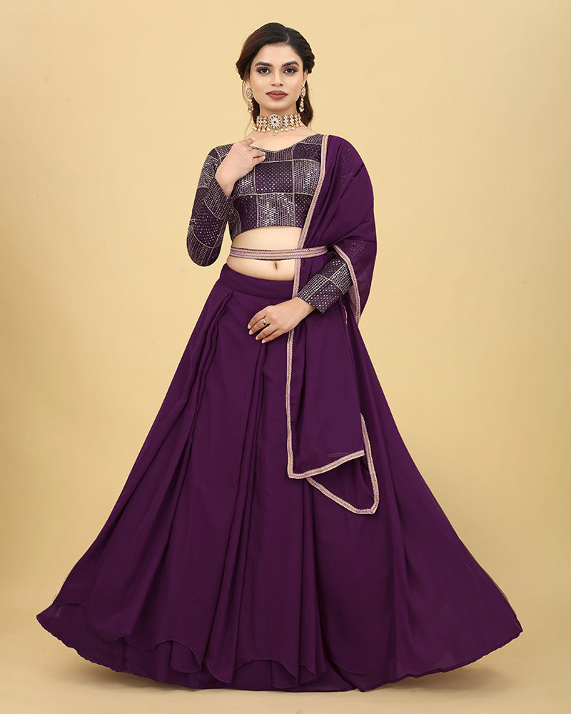 Designer Wine Color Georgette Full Flair Lehenga Choli