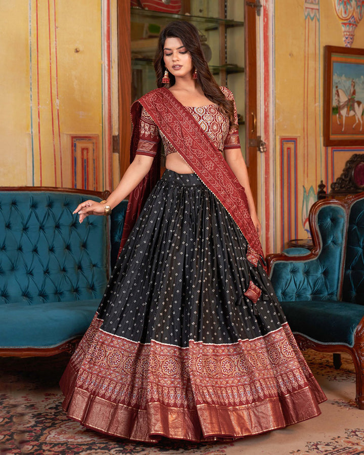 Black Color Bandhej Print Designer Lehenga Choli