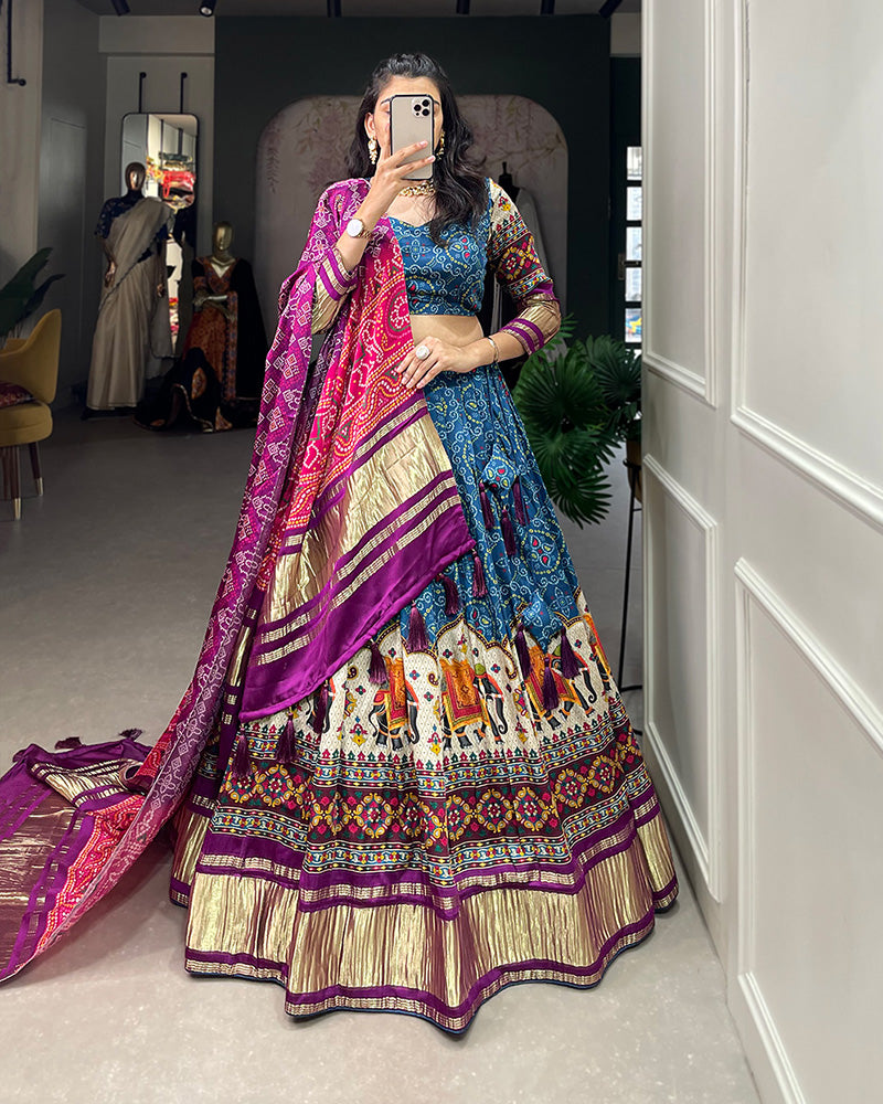 Blue Color With Lagdi Patta Gaji Silk Lehenga Choli