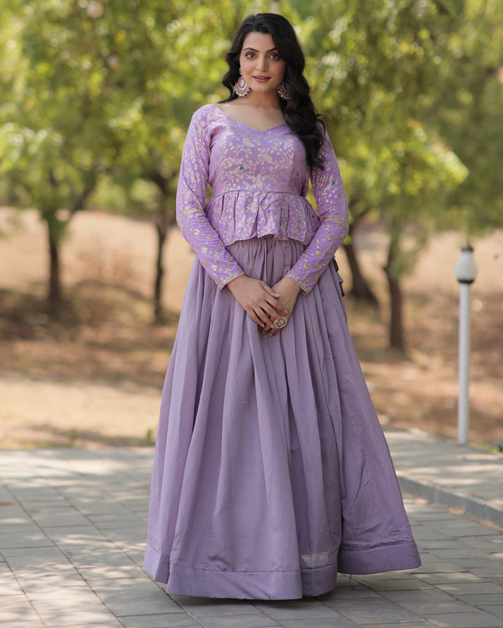 Designer Lavender Color Vichitra Shimmer Crop Top Lehenga Choli