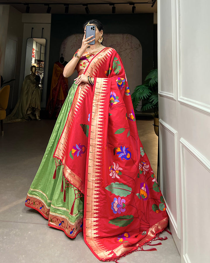 Parrot Color Vichitra Silk Paithani Lehenga Choli