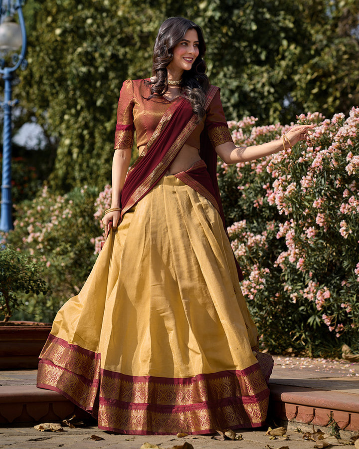 Designer Cream Color Kanchipuram Silk Lehenga Choli