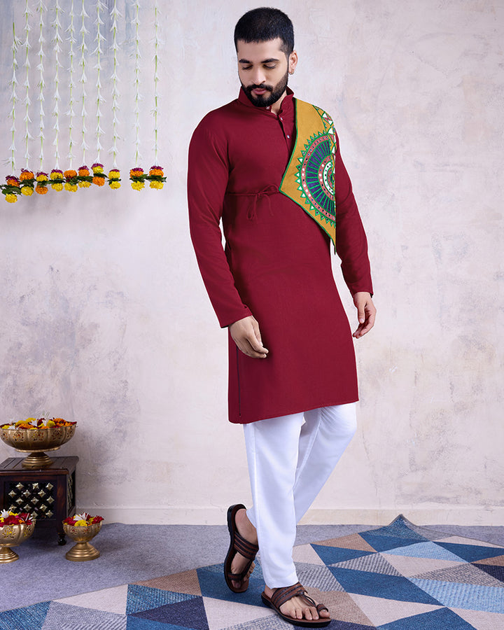 Maroon Color Rayon Embroidered Men's Kurta