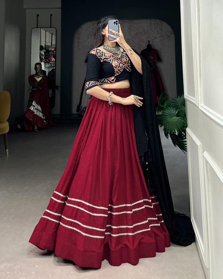 Navratri Wear Maroon Color Rayon Lehenga Choli