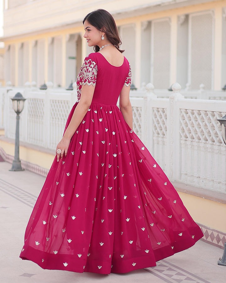 Beautiful Rani Pink Color Embroidered Anarkali Gown