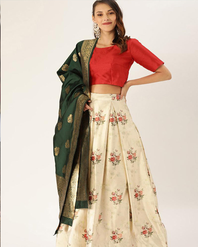 Cream Designer Zari Satin Silk Lehenga Choli