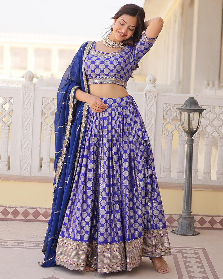 Blue Color Designer Pure Dyable Viscose Jacquard Lehenga Choli