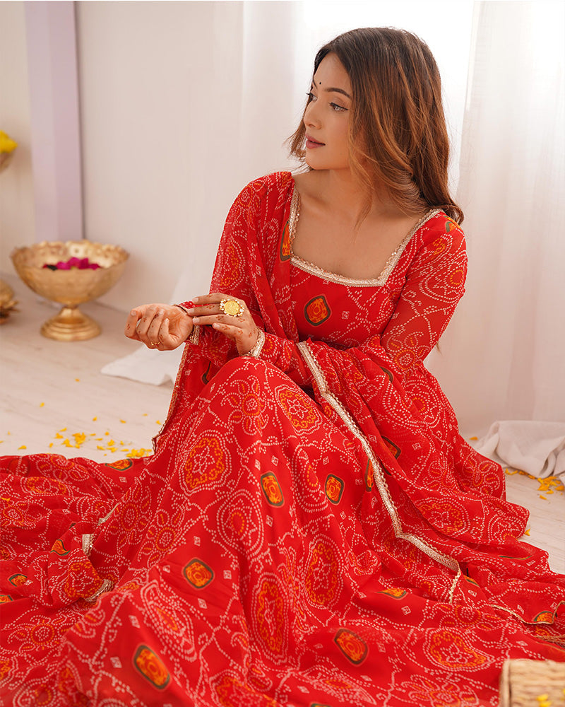 Red Color Soft Chiffon Anarkali Gown With Dupatta