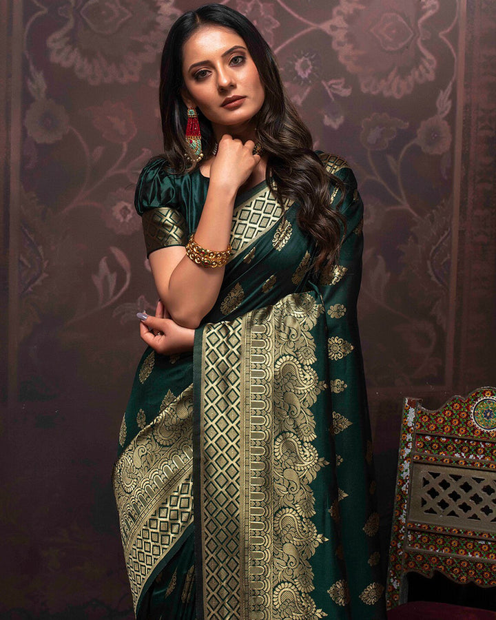 Designer Dark Green Color Jacquard Banarasi Silk Saree