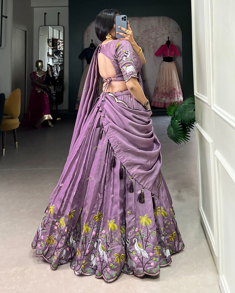 Designer Lavender Color Vichitra Shimmer Embroidered Lehenga Choli