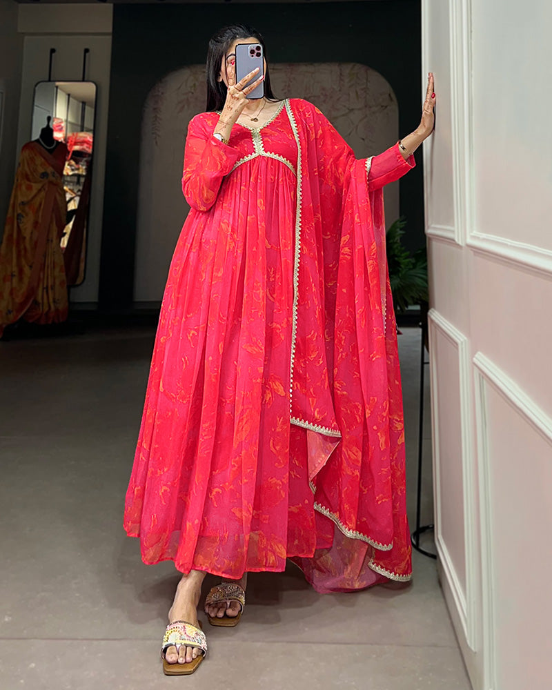 Pink Color Designer Alia Cut Georgette Gown with Dupatta