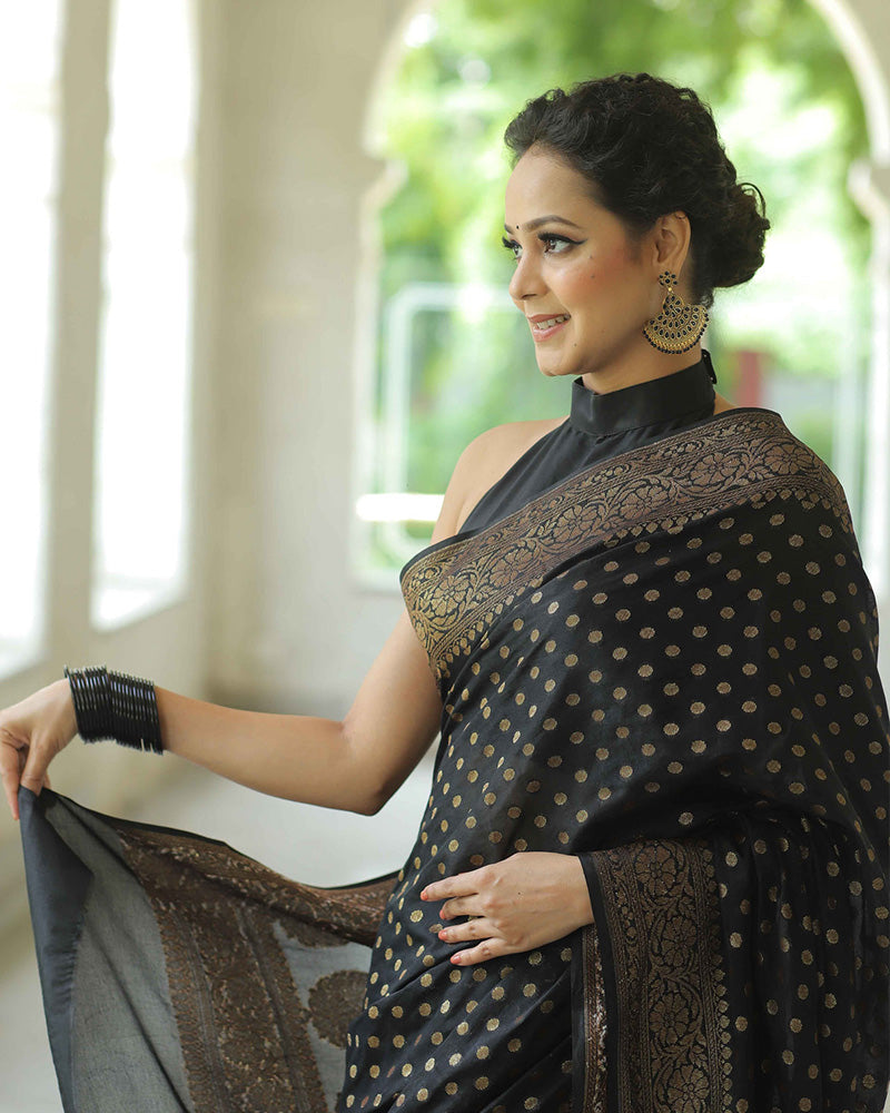 Designer Black Color Jacquard Banarasi Silk Saree