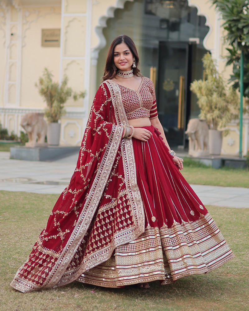 Designer Maroon Color Blooming Lehenga Choli With Beautiful Dupatta