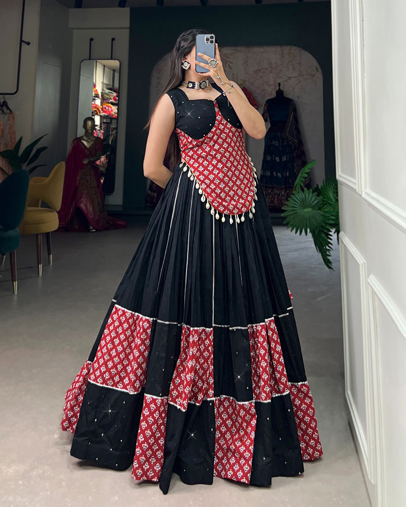 Maroon and Black Color Cotton Printed Navratri Lehenga Choli