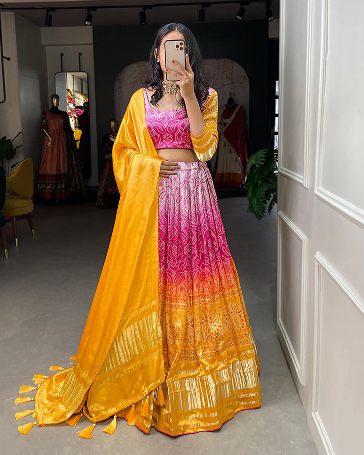 Yellow Color Digital Print Gaji Silk Lehenga Choli