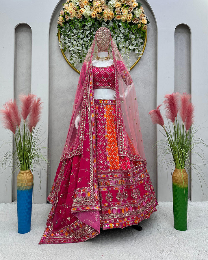 Pink Color Georgette Embroidery Lehenga Choli