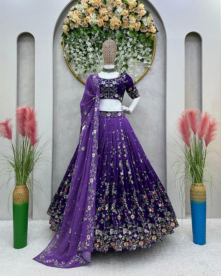 Purple Georgette Sequence Work Lehenga Choli