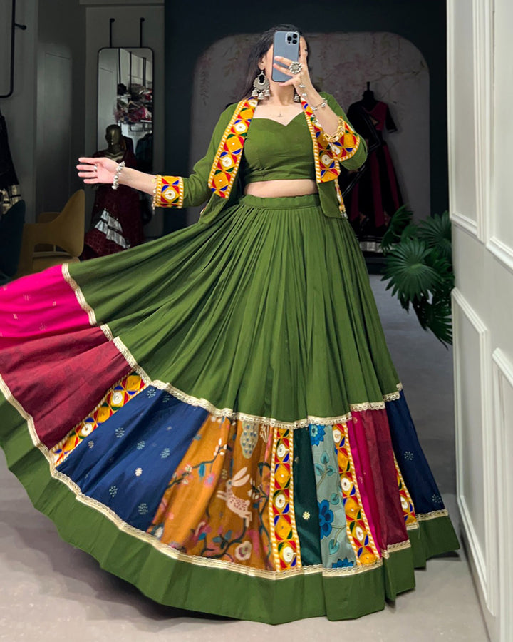 Mehndi Color Pure Rayon Gamthi Work Navratri Lehenga Choli