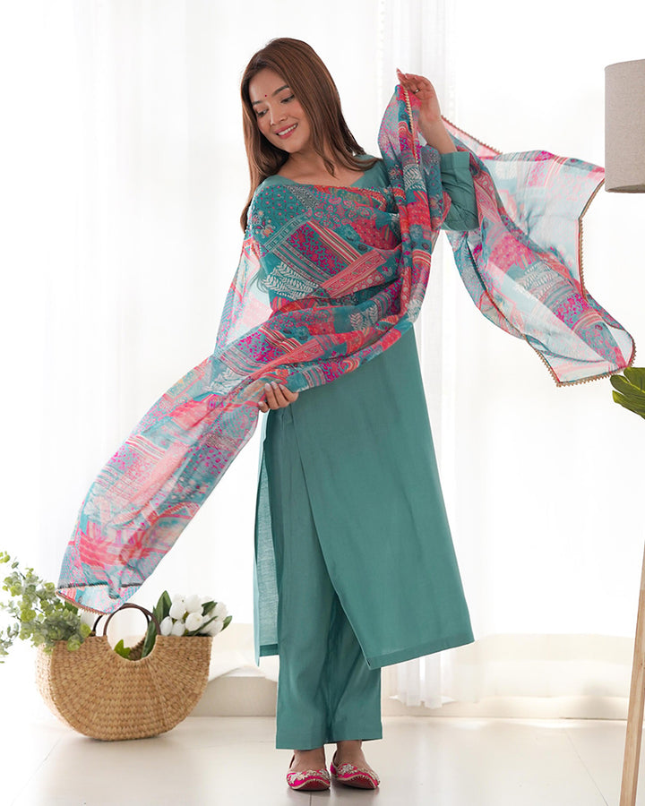 Sea Green Color Viscose Three Piece Salwar Suit