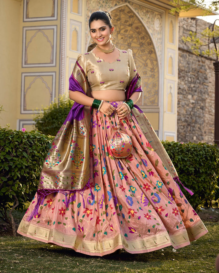 Designer Peach Color Jacquard Paithani Lehenga Choli