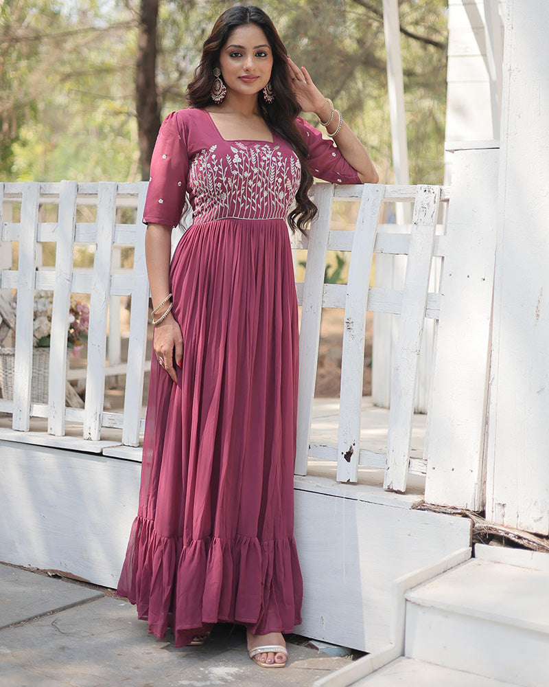 Dark Dusty Designer Georgette Long Gown