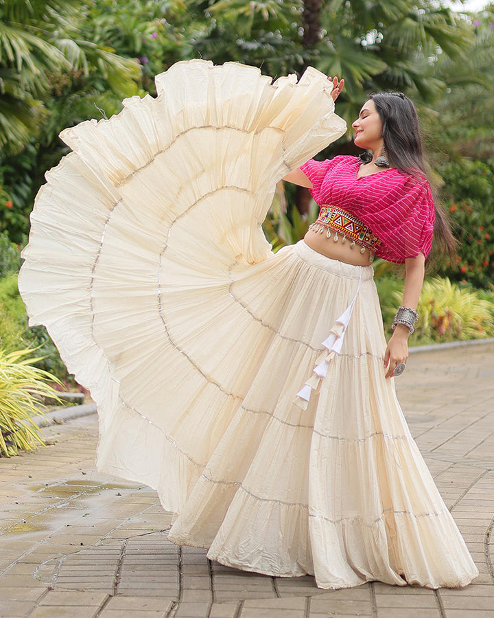 Pink Color Choli With Off-White Kora Cotton Lehenga