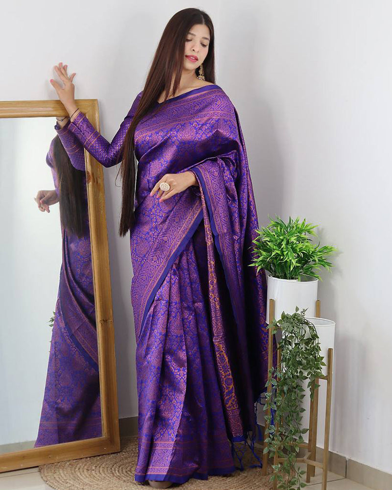 Designer Royal Blue Color Jacquard Banarasi Silk Saree