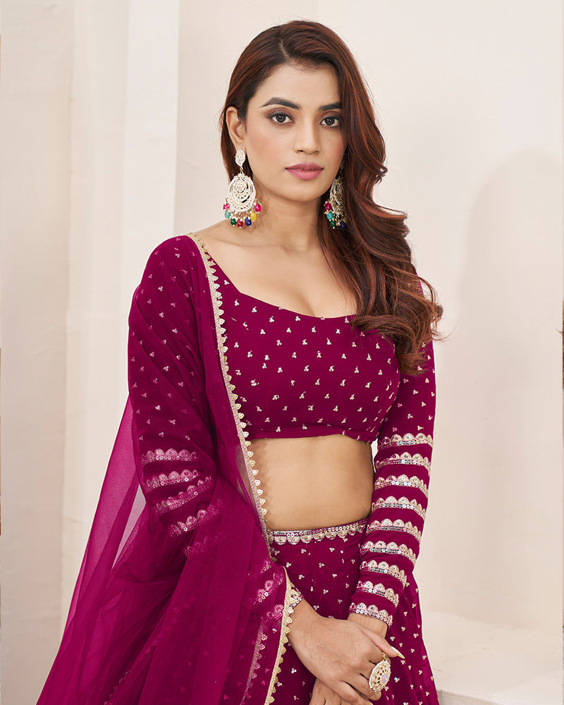 Pink Color Georgette Lehenga Choli With Net Dupatta