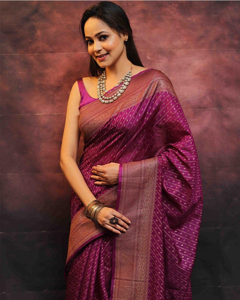 Designer Wine Color Banarasi Saree