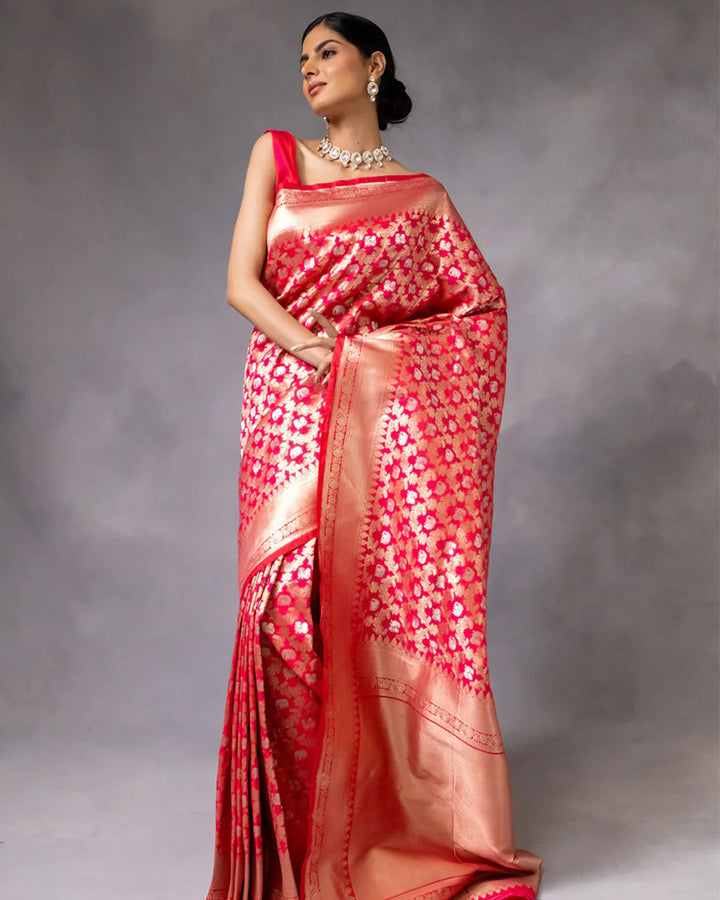 Designer Red Color Jacquard Banarasi Silk Saree