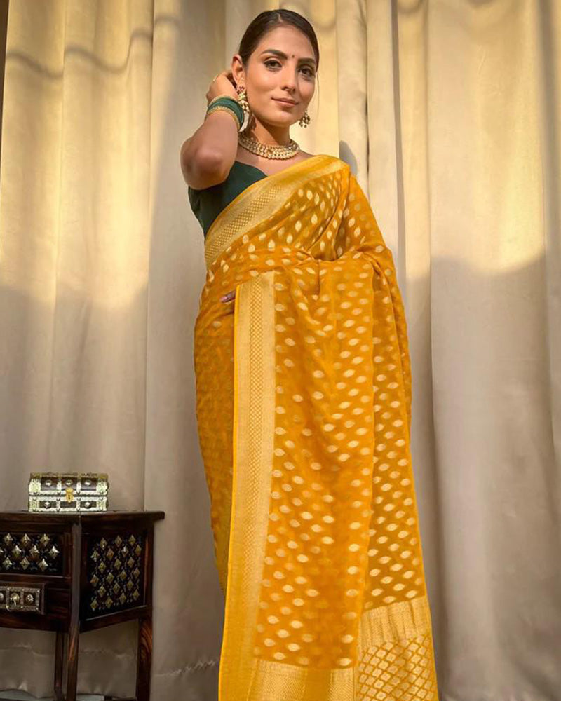 Designer Yellow Color Zari Weaving Banarasi Silk Saree