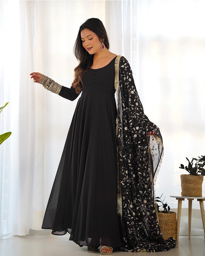 Black Color Soft Georgette Anarkali With Heavy Dupatta Work