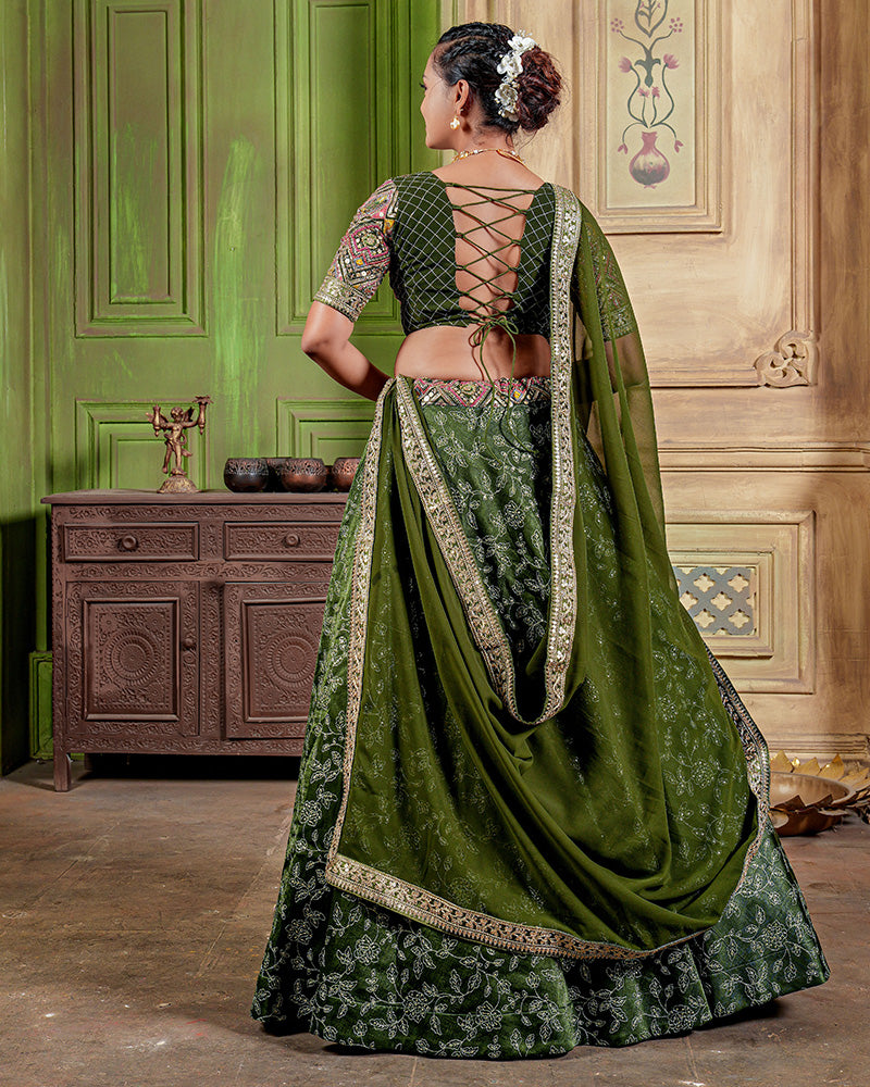 Mehndi Color Modal Silk Sequence Embroidered Wedding Lehenga Choli