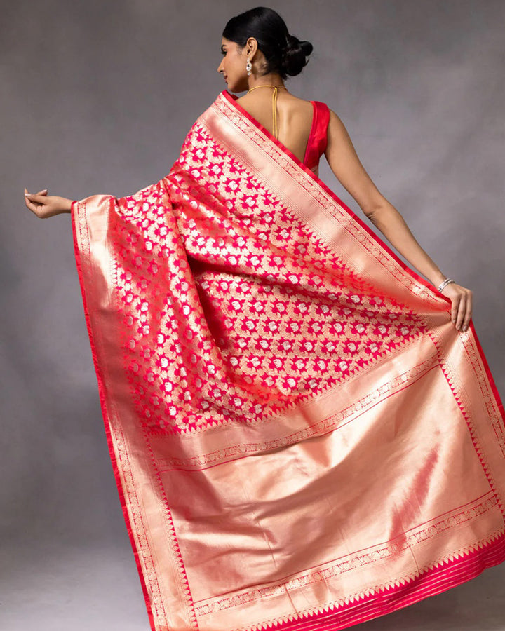 Designer Red Color Jacquard Banarasi Silk Saree