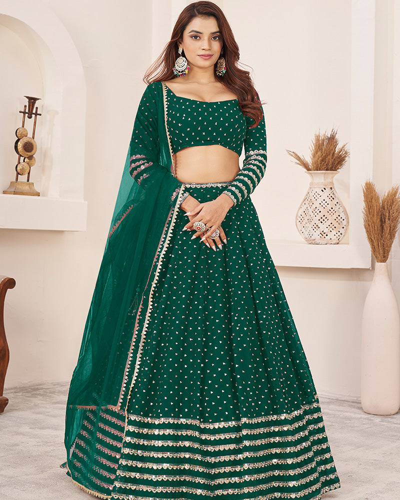 Teal Green Color Georgette Lehenga Choli With Net Dupatta