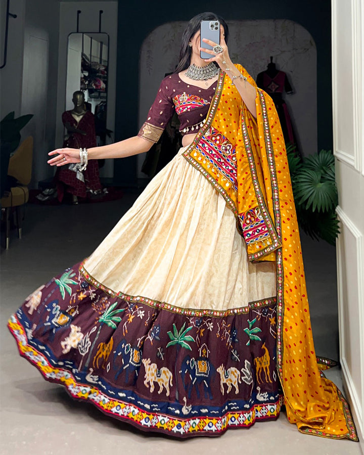 Wine Color Dola Silk Foil Printed Navratri Lehenga Choli