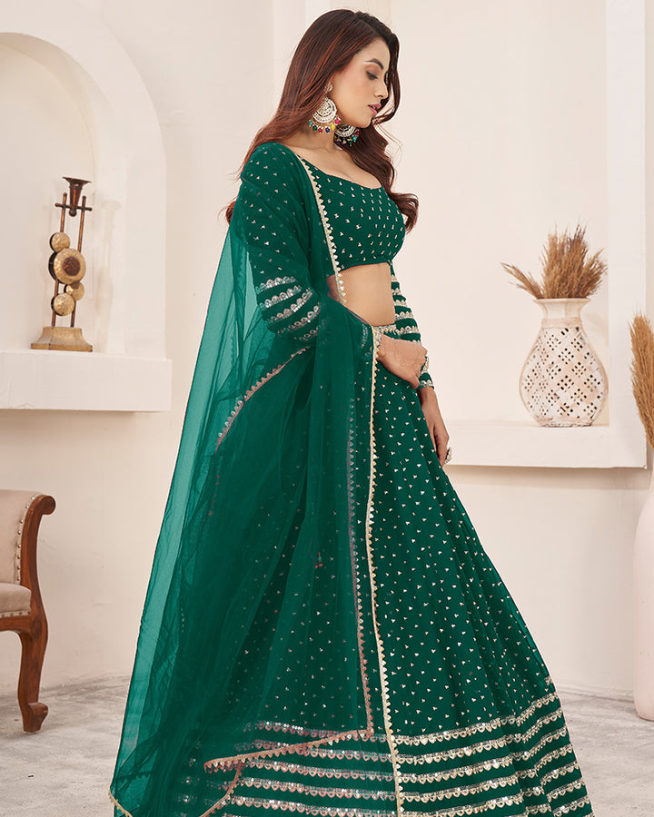 Teal Green Color Georgette Lehenga Choli With Net Dupatta