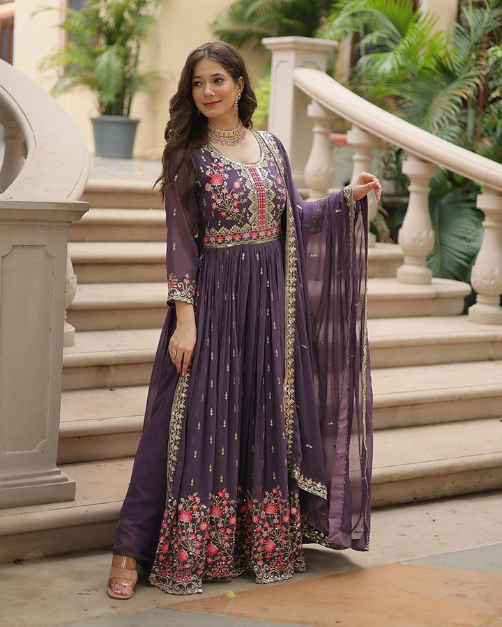 Lavender Color Georgette Embroidered Sharara Suit