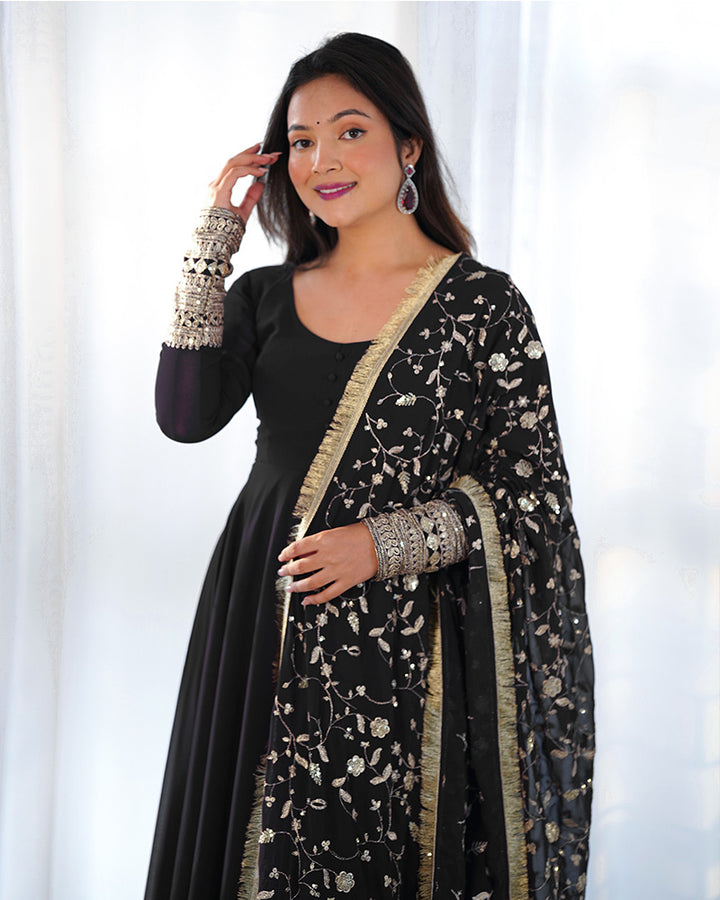 Black Color Soft Georgette Anarkali With Heavy Dupatta Work