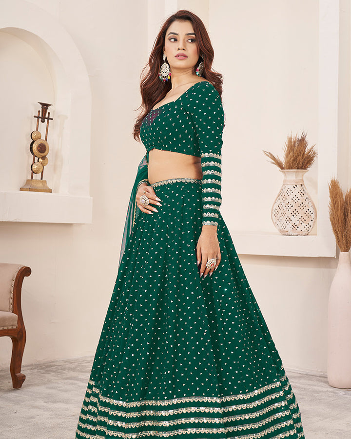 Teal Green Color Georgette Lehenga Choli With Net Dupatta