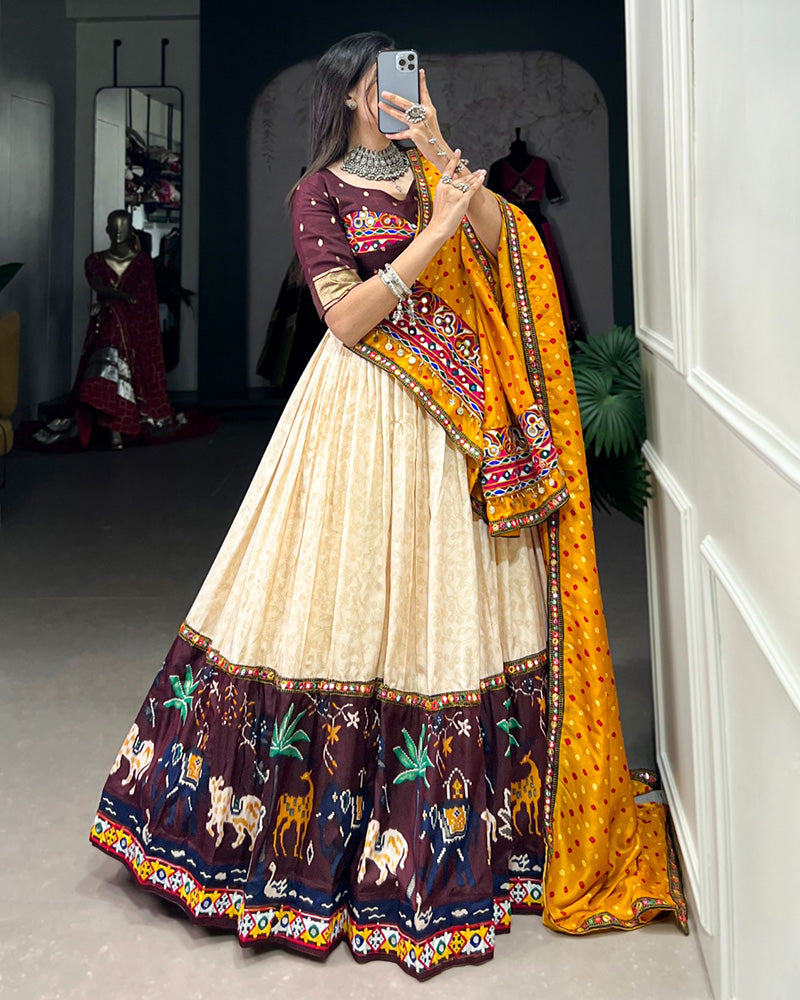 Wine Color Dola Silk Foil Printed Navratri Lehenga Choli