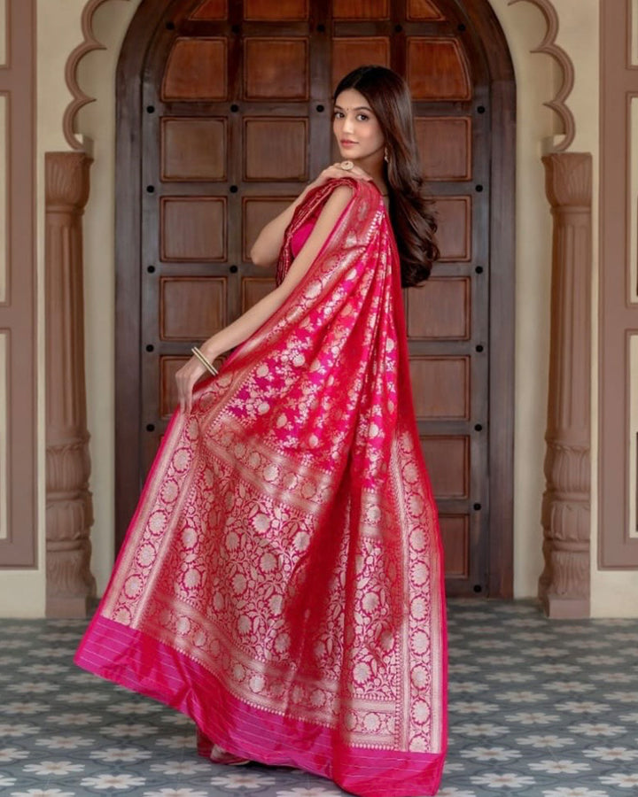 Designer Rani Pink Color Banarasi Saree