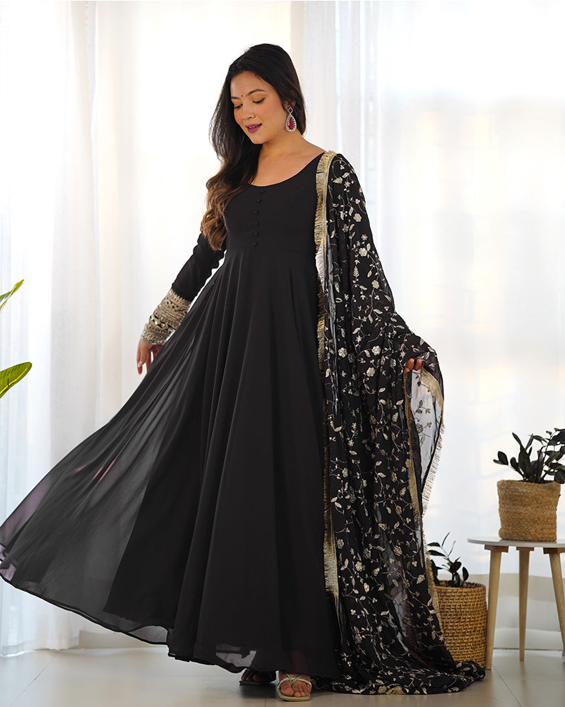 Black Color Soft Georgette Anarkali With Heavy Dupatta Work