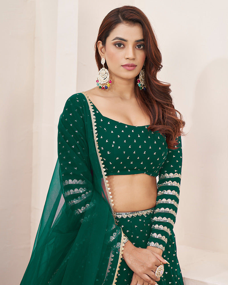 Teal Green Color Georgette Lehenga Choli With Net Dupatta