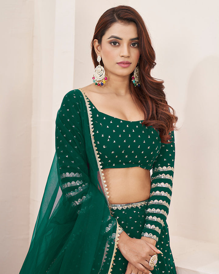 Teal Green Color Georgette Lehenga Choli With Net Dupatta