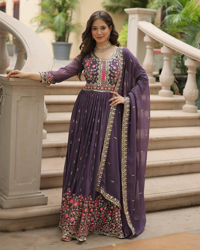 Lavender Color Georgette Embroidered Sharara Suit