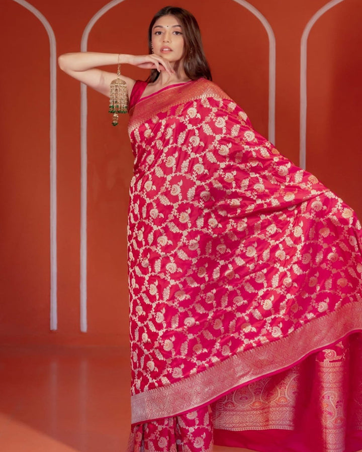 Designer Rani Pink Color Banarasi Saree