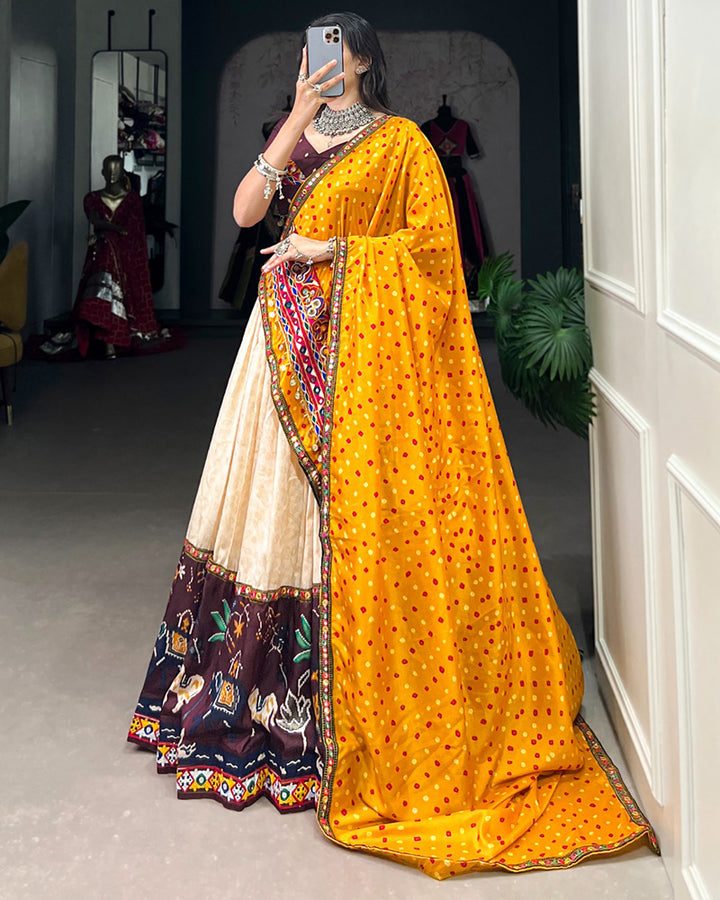 Wine Color Dola Silk Foil Printed Navratri Lehenga Choli